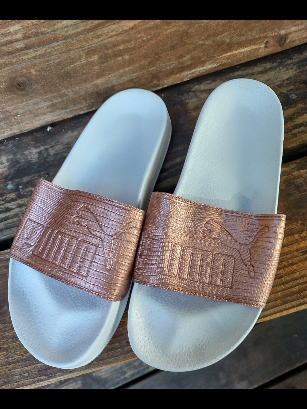 Puma Leadcat Copper Rose Strap Slides White Footbed Women's 9 Men's 7 Unisex